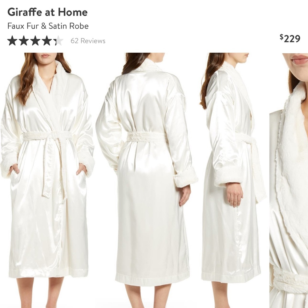 Giraffe at Home Faux Fur and Satin Robe 🤍